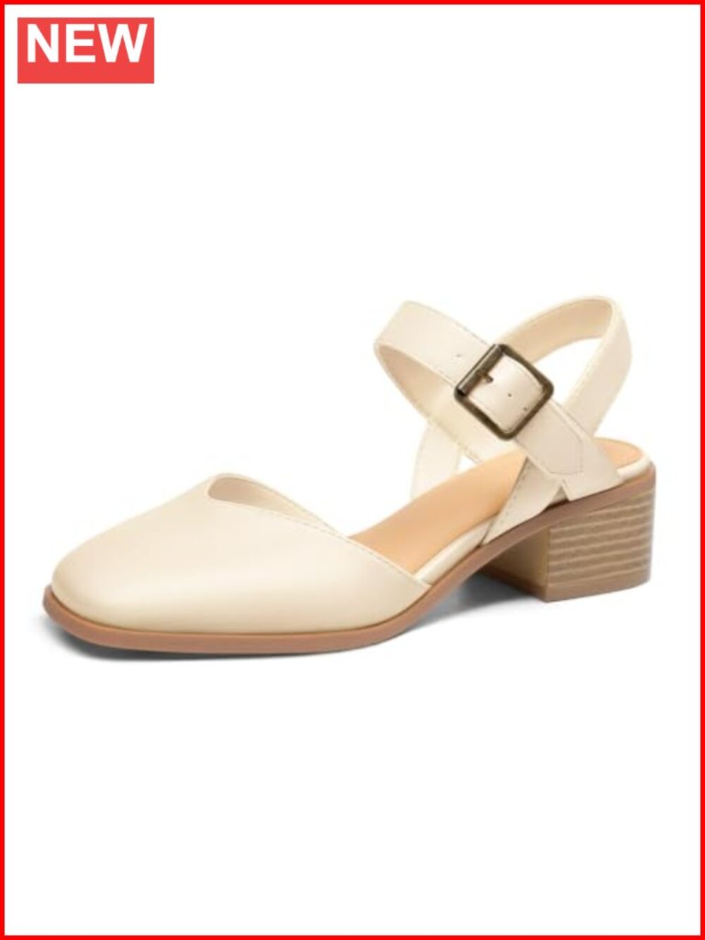 Coutgo Womens Chunky Low Heels Closed Toe Pumps Adjustable Ankle Strap
